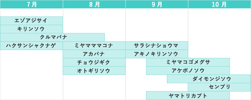 佐渡の花カレンダー 7月～10月